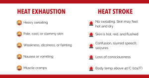 heat stroke vs heat exhaustion table